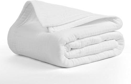 Salt Earth 100% Cotton Muslin Throw Blanket Gauze Blanket 50X70 Throw 4 Layered for Couch, Bed, Living Room,Lightweight & All Season Blankets & Throws, Easy to wash, Nature & Skin Friendly(White)