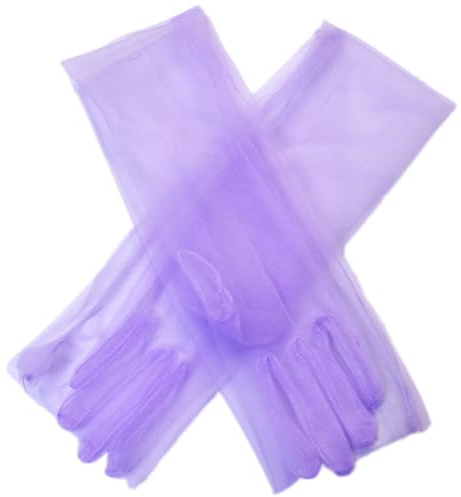 iSpchen Transparent Tüll Braut Handschuhe Damen Lange Tüllhandschuhe Durchsichtige Hochzeit Handschuhe Damenhandschuhe Lange Handschuhe für Hochzeiten Opern Dinnerpartys Prom, helles Lila