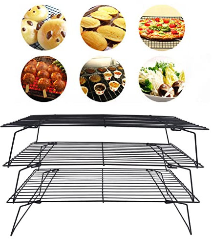 3 Tier 13 Inch Iron Baking Rack, NonStick Cooling Racks for Cake, Biscuits, Speeds Up Cooling Process, Sturdy and Rust Resistant
