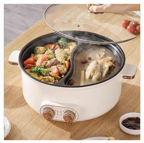 HJXBD888 Appareil Fondue Chinoise, Double Interrupteur de Commande 1600 Watts RevêTement AntiadhéSif Faitout 2 Compartiment, Convient Aux FêTes d'anniversaire (avec 2 Filets Non éTanches),5.5L