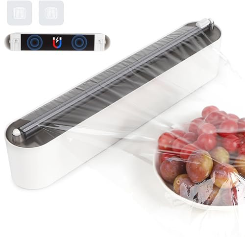 DBREAKS Taglia Pellicola da Cucina di Aspirazione Magnetica, Porta Rotoli Alluminio e Pellicola, Taglierina per Pellicola Trasparente,Dispenser Pellicola e Alluminio a Parete con 50m Film,Nero