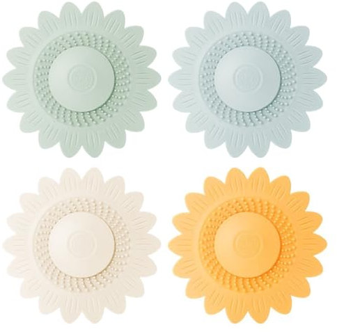 Tomedeks 4 Pezzi Tappo di Scarico Universale, Tappo per Lavabo con Funzione di Setaccio per Capelli, Tappo Vasca da Bagno Universale in Silicone,Tappo Doccia Raccogli Capelli(4Colores)