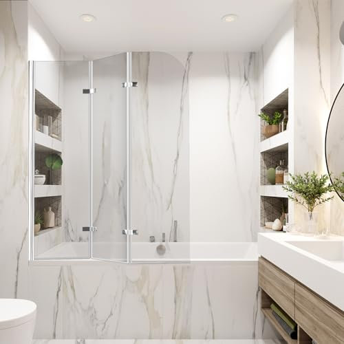 Jayseuw Parete doccia per vasca da bagno, 120 x 140 cm, 3 pezzi, pieghevole, con vetro di sicurezza ESG da 6 mm, per vasca da bagno, in vetro trasparente