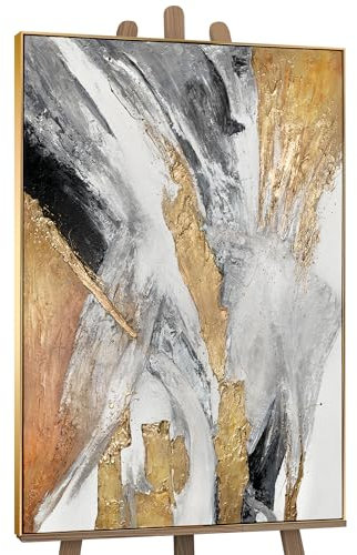 YS-Art Luxus Abstrakt Acryl Gemälde auf Leinwand goldene Symphonie handgemalt Wandbild Wohnzimmer modern kraftvoll Bilder echte Kunst 120x80 cm