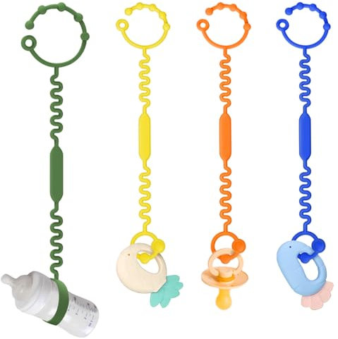 Suofuolef 4 Stück Kinderwagenkette Spielzeug Sicherheitsgurte, BPA-frei 1 Stück Cup Catcher + 3 Stück Sicherheitsgurte Für Spielzeug für Kinderwagen Babytrage/Wippe Hochstuhl Autositz