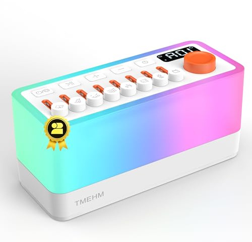 TMEHM 3-in-1 Sleep Sound Machine with 8 Mixable Nature Sounds, Portable Bluetooth Speaker & 12-Color Night Light, White Noise, Sleep Timer & Breathing Exercises for Babies, Kids, and Adults