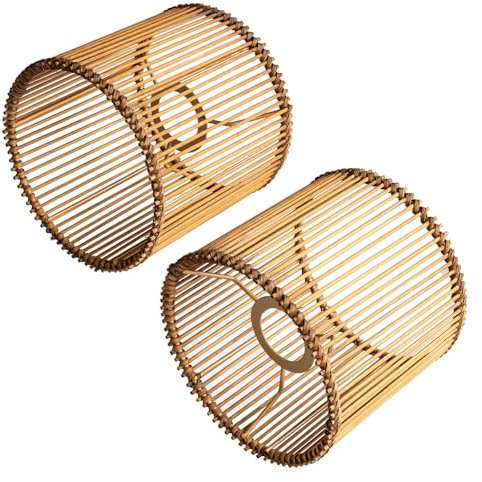 Pantalla redonda de ratán bohemia, para lámpara de mesa, lámpara colgante y de pie, todos los interiores, diámetro de 16 cm (2, bambú marrón)