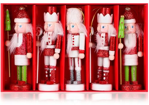 Gatuida 5stücke Holz Nussknacker Handpuppe Weihnachtsdeko Tischornament Nussknackerfigur Für Schreibtisch Holz Nussknacker Dekoration Weihnachtsmann Motiv
