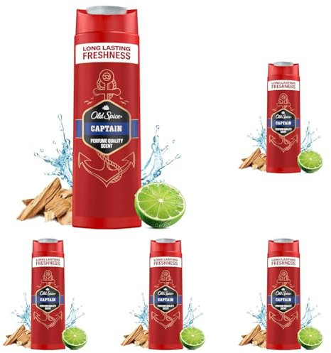 Old Spice Captain 3-in-1 Duschgel & Shampoo für Männer (250 ml), Körper-Haar-Gesichtsreinigung Männer, lang anhaltend Frisch, Zitrone, Sandelholz und Seeluft (Packung mit 5)