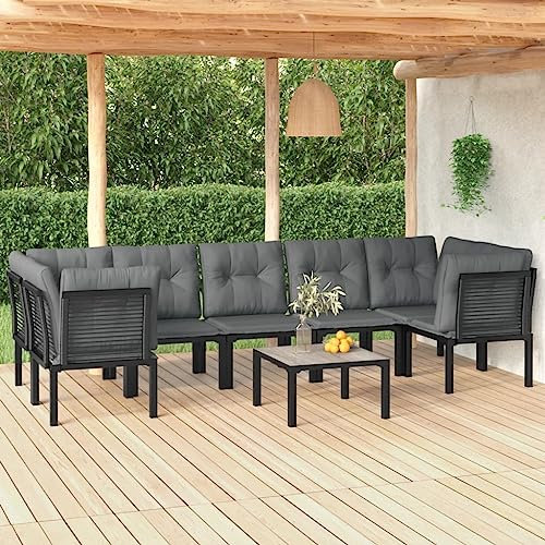 KTHLBRH 8-TLG. Garten-Lounge-Set Schwarz und Grau Poly Rattan Balkonmöbel-Sets Outdoor-Möbel-Sets Gartenmöbel-Sets Terrassenmöbel-Sets für Terrasse, Garten, Balkon
