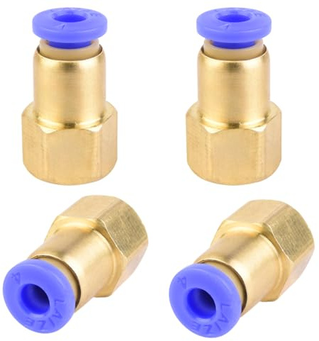 Lot de 4 conectores neumáticos de 4 mm de diámetro exterior x 1/8 rosca hembra PT rectos. Conector neumático Push In de calidad industrial