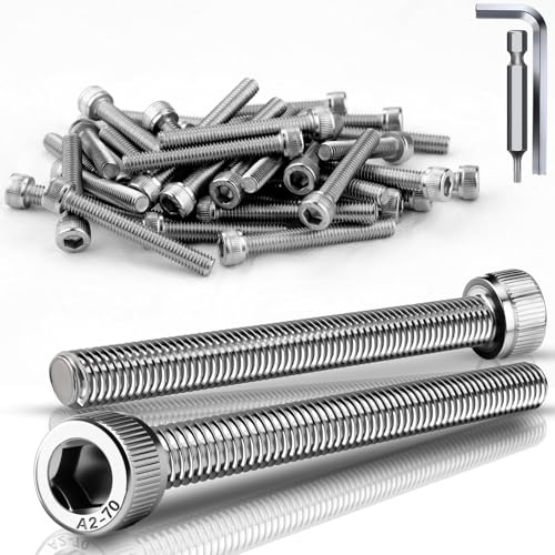 TXXATX 12 Piezas Tornillo Cilíndrico M6x50 mm Tornillos Cabeza Hexagonal DIN 912 de Acero Inoxidable A2 V2A Tornillos de Cabeza Allen Rosca Completa Para Reparación de Maquinaria de Muebles