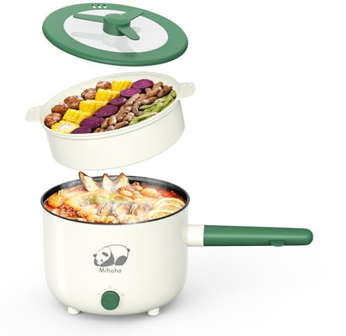 Hot Pot elettrico con vapore, padella antiaderente multifunzione portatile con controllo a doppia potenza, fornello elettrico shabu per farina d'avena, pasta, ramen, 1,5 l (verde C)