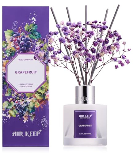 Airkeep Raumduft Grapefruit Duft, Reed Diffuser mit 8 Duftstäbchen, Lufterfrischer für Badezimmer, Wohnung, Heimdekoration, 100ml