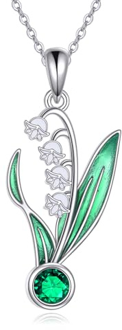 CUPENDA Collier muguet argent sterling S925 pendentif fleur émeraude verte pierre de naissance mai bijoux cadeau anniversaire