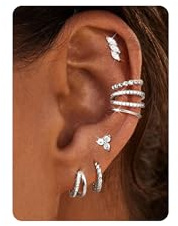 Dochai 7 par örhängen i 925 silver för kvinnor, set med falska piercingar, helix, brosk, tragus, conch, silver- och guldörhängen, 10 millimetri, Sterlingsilver