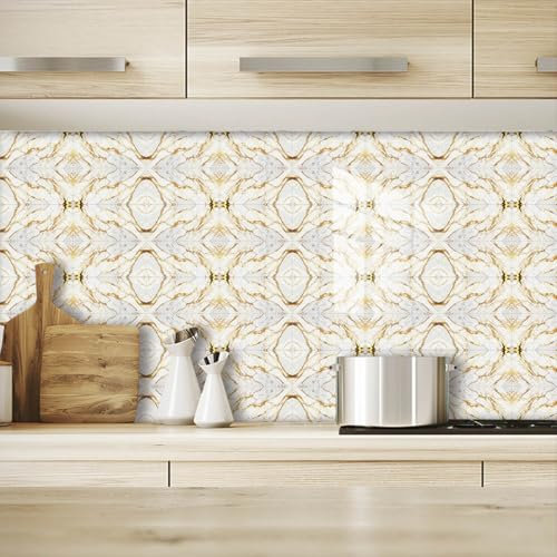 Piastrelle Adesive Pavimento Marmo Oro Beige Pavimento Pvc Adesivo Adesivi Murali Cucina Mattonelle Adesive Cucina Paraschizzi Cucina Adesivo Adesivi Piastrelle Bagno 15x30cm/10 Pcs