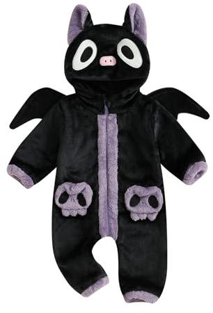Nicoxijia Toddler Baby Halloween Costume Cute Hooded Jumpsuit Zipper Snowsuit Romper Fuzzy Fall Winter Animal Cosplay Outfit (L-Black, 3-6 Months)