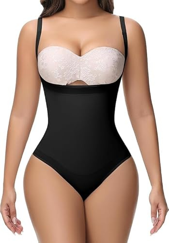 Shapewear for Women Tummy Control Bodysuit Open Bust Seamless Full Body Shaper Thong Shapewear Black 2-3XL
