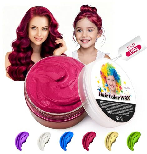 JJKOL Temporäre Rot Haarfarbe Wachs, Rot Haartönung Temporäre Haarfarbe, Instant Hair Cream Mud Natürliche Frisur Pomade, Styling Haartone für Männer Frauen, Haar Wachs für Party Cosplay Halloween
