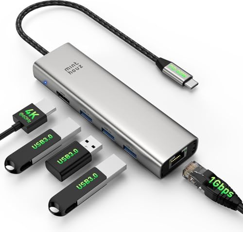 Minthouz USB-C-Hub für Dell, HP Lenovo | 6-in-1 Multiport-Adapter, USB-C-zu-HDMI mit 4K@60Hz, 100W PD, Ethernet, 3*USB-A 10G Port USB Hub für Windows, Mac OS