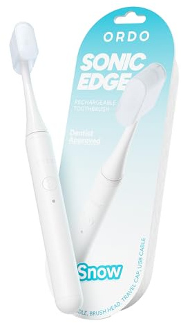 ORDO Sonic Edge - Cepillo de dientes eléctrico recargable para adultos, cepillo de dientes sónico compacto con USB-C, batería de más de 6 semanas, tapa de viaje, 1 cabezal de cepillo y cable (nieve)