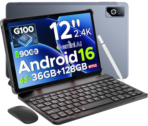 DOOGEE Tab G6 Pro Gemini AI Android 16 Tablette Tactile 12 Pouces 2.4K 90Hz Helio G100 Octa-Core 36Go+128Go Tablette avec Clavier, 9000mAh/18W 7.5mm Ultra-Thin Tablette avec Stylet, 2 Speakers/Face ID