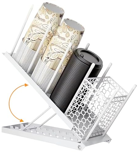 goldmiky Estación de café y té,Portavasos Y Tapa, Organizador De Portavasos De Café Ajustable,Dispensador Vasos Desechables De 4 Compartimentos per Almacenamiento De Paja Para Encimera De Bar De Café