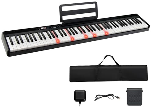 KOMFOTTEU Digitales Piano mit 88 Tasten, 1000 Sounds und Rhythmen, 20 Demo-Songs, halb-gewichtete Tastatur, elektronisches Klavier mit LED-Beleuchtung der Tastatur, Aufbewahrungstasche, USB/Bluetooth | Halb-Piano, 1000 Sounds und Rhythmen, 20 Demo-Songs, elektronisches Klavier mit LED-Beleuchtung der Tastatur