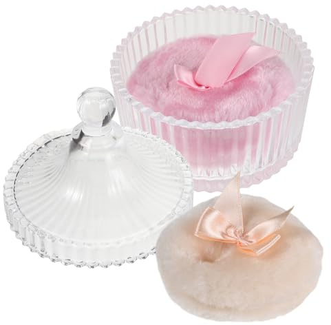 AUTSUPPL Houppette à Poudre Ensemble Adorable Beige et Rose en Peluche pour Bébé avec Pot en Verre à Poignée Soin Précis et Détaillé pour Mamans et Bébés