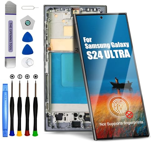 DTD Écran pour Samsung Galaxy S24 Ultra LCD Écran Tactile de Rechange Montage avec Outils (Noir avec Cadre, sans Reconnaissance d'empreintes digitales)
