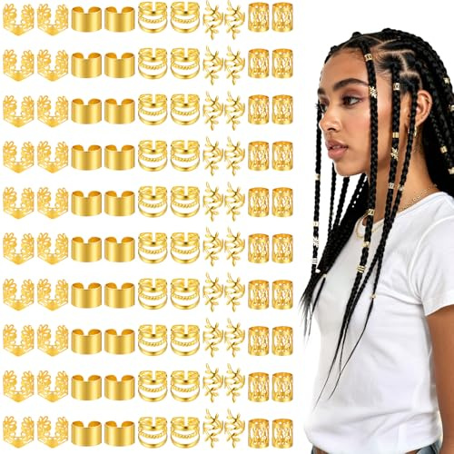 TIESOME 100 st guld dreadlockar tillbehör för hår, hårsmycken för flätor hårringar för kvinnor och flickor, justerbara manschetter fläta hår ringar dekoration