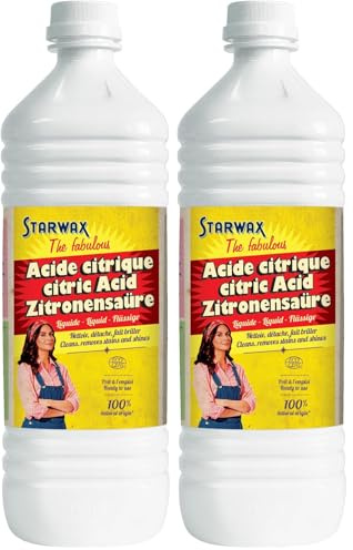 STARWAX THE FABULOUS – Flüssige Zitronensäure 1L – Leistungsstarker, geruchloser Entkalker – Für Geräte & Bad – 100 % natürlichen Ursprungs (Packung mit 2)
