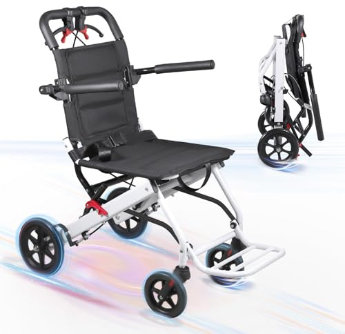 Wheelchairs for Adults - Lightweight Foldable Transport Wheelchair, Small Clearance Travel Wheelchair for Seniors & Mobility Aid