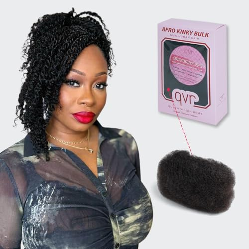 QVR – Cheveux humains afro kinkys en vrac – Plus de 80% sont des cheveux les plus longs (améliorés), pour extensions de dreadlocks, réparation et tressage torsadé, noir naturel, 35,6 cm, 50 g