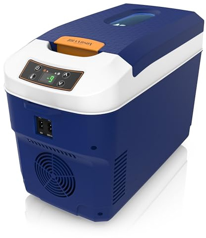 Brandson - Kühlbox elektrisch 10L – 230 V Netzspannung und 12 V KFZ Auto Bordspannung – kühlt und wärmt – Heizen max. 65°C – Herabkühlen ca 20°C unter der Umgebungstemperatur - Mittelkonsole