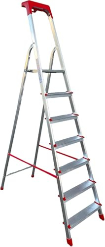Scala Pieghevole ALTEA in Alluminio 3-8 Gradini | Scaletta Professionale e Domestica Certificata EN 131 | 100% Made in Italy | Portata 150 Kg con vaschetta portaoggetti (7 Gradini)