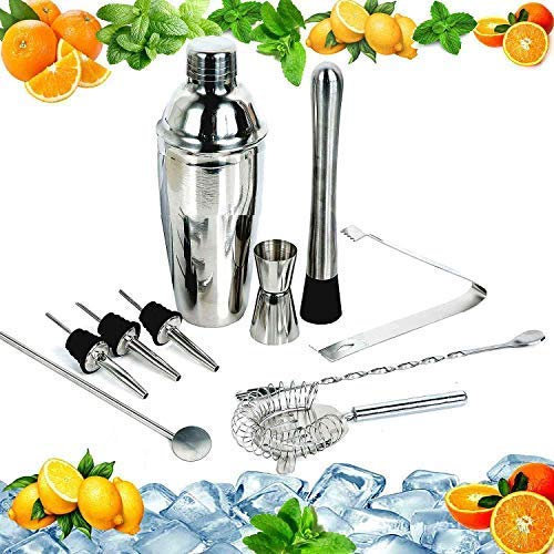The Wolf Moon®, Set para hacer cócteles, juego de 12 piezas. Coctelera, cuchara de Bar, colador, mortero de mano mezclador, vertedor de botella, pinzas para el hielo pinzas