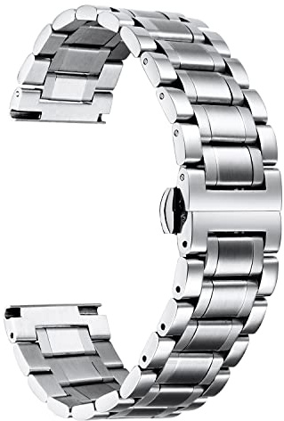 BINLUN Edelstahl Uhrenarmband 12/14/16/18/19/20/21/22/24mm Metall Ersatzarmband für Smartwatch Schnellwechsel, gerades & gebogenes Ende Damen&Herren