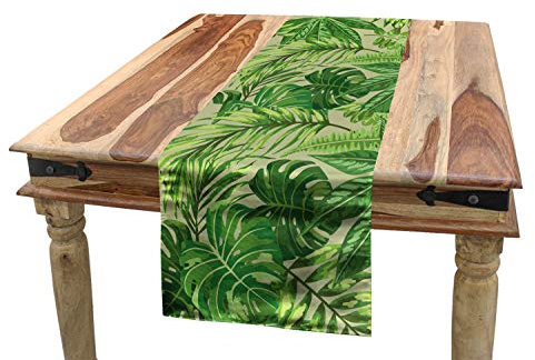 ABAKUHAUS Grünes Blatt Tischläufer, Frischer Dschungel Aloha, Esszimmer Küche Rechteckiger Dekorativer Tischläufer, 40 x 225 cm, Apfelgrün Farngrün