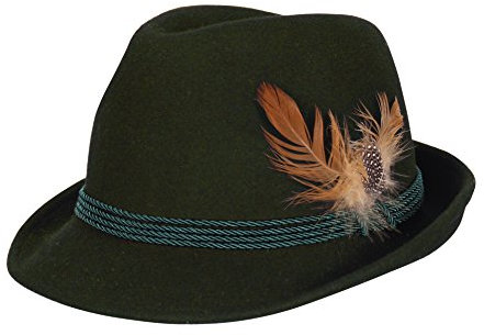 Alpenfeuer 1634 Trachtenhut Herren mit Feder Trilby Wollfilz Hutfeder Oktoberfest Accessoires Bayern Schützenfest Zubehör Karneval Fasching Verkleidung Zubehör Kostüm