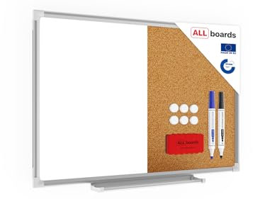 ALLboards Kombitafel 2 in 1 Magnettafel & Kork-Pinnwand mit Aluminiumrahmen 60x40cm Korktafel Whiteboard