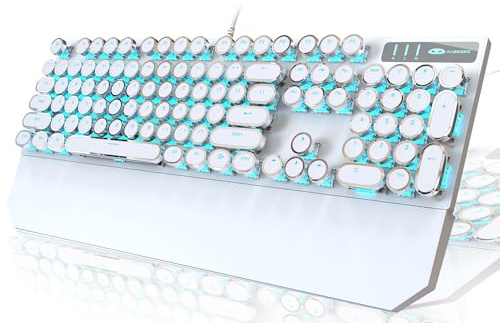 Camiysn Teclado mecánico para Juegos Estilo máquina de Escribir, Teclado Blanco Retro Punk con retroiluminación Azul, 104 Teclas con Interruptor Azul con Cable, Teclas Redondas para Windows/Mac/PC