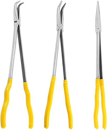 MOUYAT 3 PCS 16 Inch Extra Long Needle Nose Pliers Set, 45 Degree, 90 Degree, Straight Extra Long Reach Pliers Set