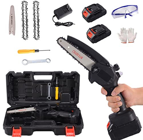 LLYLAY Mini Chainsaw,6 Inch Cordless Battery Powered Chain Saw, electric chainsaw,handheld mini chainsaw for cutting Pruning and Gardening and one-hand chainsaw (Color : Black)