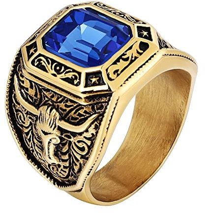 Homxi Ring Gothic Herren,Ring Quadratisch Stein mit Vintage Edelstahl Schmuck Herren Blau Ringe Herren Größe 54 (17.2)