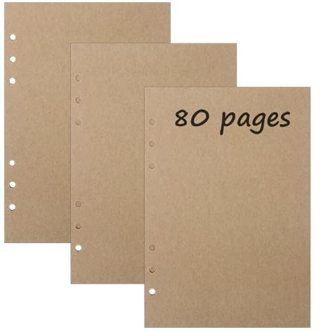 3 Packungen A5 Blank Kraft Nachfüllpapier, 240 Blätter 6 Löcher Nachfüllpapier Nachfüllbare Refill Paper Nachfülleinlagen für Notizbuch, Tagbuch, Skizze, Malerei