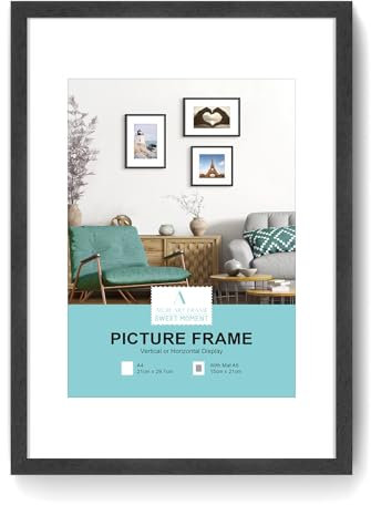 ATOBART A4 Zertifikat Bilderrahmen,Schwarzer Holz Fotorahmen mit Passepartout für A5 Druck,Posterrahmen mit Plexi-glass für Wandmontage Display,21x30 cm,Set von 1