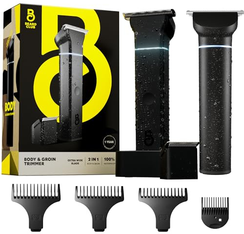 The Beard Club Manscape Body Hair Trimmer for Men, Pubic Hair Trimmer for Men & Ball Trimmer - Mens Body Shaver, Ceramic Blade Ball Shaver - Rechargeable, Electric, Waterproof Wet or Dry Clippers