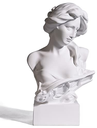 YUEOECOR 11.5Inch Greek Statue of Musical Goddess, Classic Roman Head Bust Greek Mythology Sculpture Living Room Home Art Décor